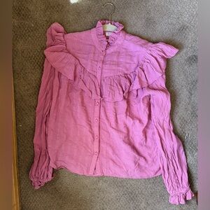 Love shack fancy Pink Ruffled Button-Up Blouse